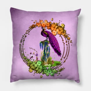 Wonderful peacock with flowers Pillow