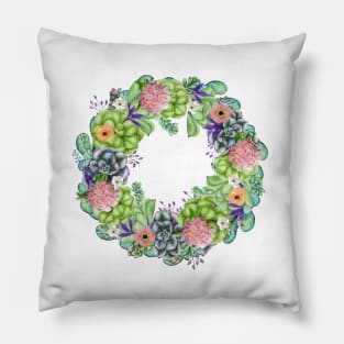 Succulent Watercolor Floral Wreath Pillow