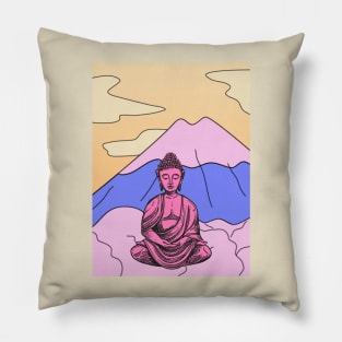 Vibrant Pink Purple and Yellow Buddha Graphic Pillow