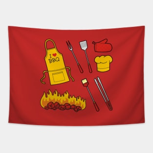 Barbeque Icons on Red Tapestry