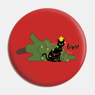 Black cat dropped Christmas tree Pin