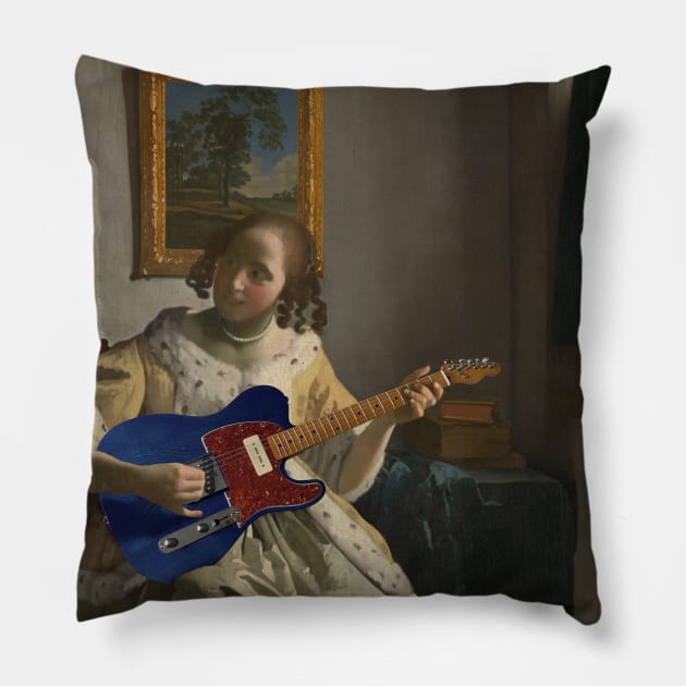 Girl with Guitar - Moody Maximalism Oil Painting Pillow by thejamestaylor