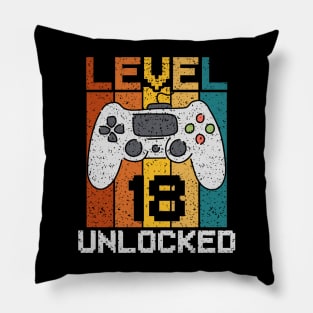 Level 18 Unlocked, Retro 18th Birthday Gamer Pillow