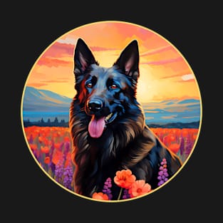 Belgian Sheepdog Mountain Flower Cute Colorful Puppy Dog T-Shirt