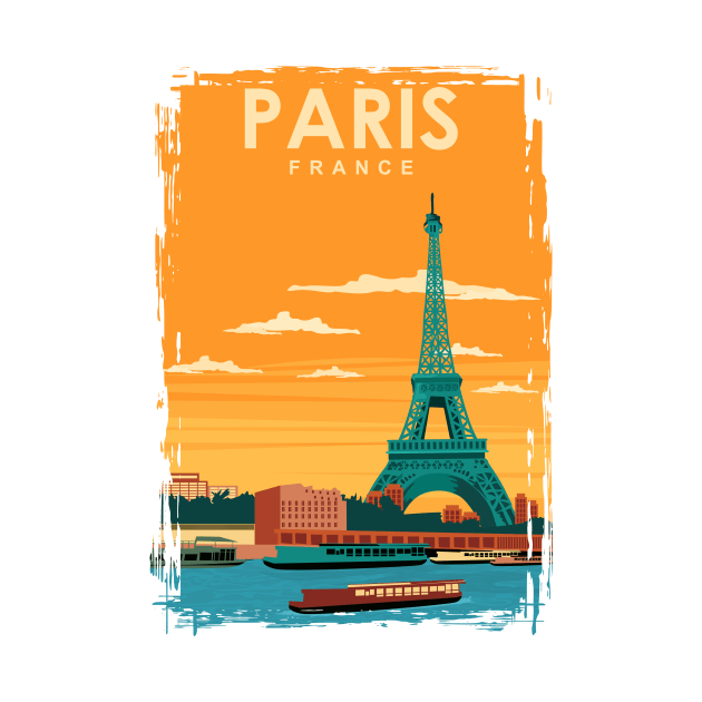 Paris France Seine Eiffel Tower Travel Poster by jornvanhezik