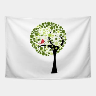 Abstract Tree and Bird Tapestry
