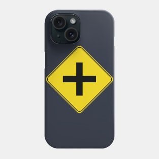 Caution Road Sign Four Way Intersection Phone Case