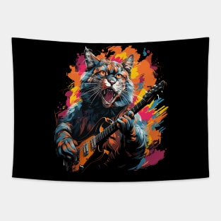 Bobcat Playing Guitar Tapestry