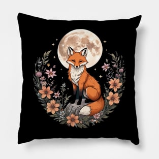 Witchy Moon Cottagecore Floral Fox Aesthetic Art Pillow