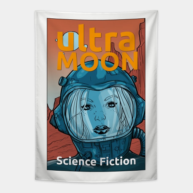 YELLOW ULTRA MOON sci-fi travel to the moon Tapestry by andres uran