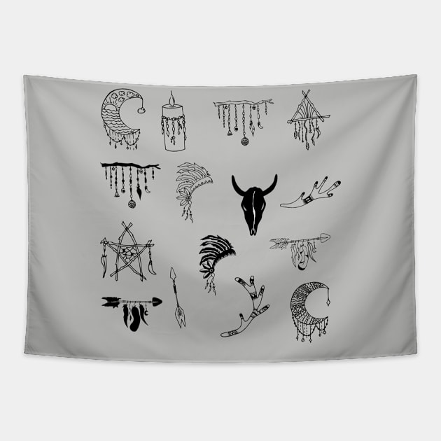 Bohemian Witchy Black and White Sticker Pack Tapestry by MysticMagpie