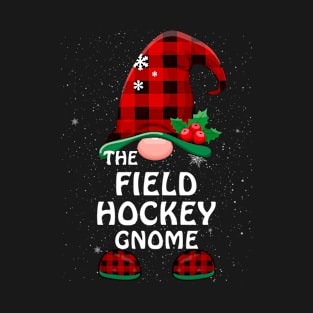 Field Hockey Gnome Buffalo Plaid Matching Family Christmas Funny Pajama T-Shirt