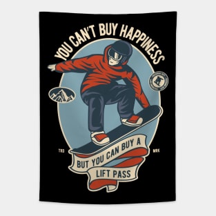 You can't buy happiness, fun retro snowboarder winter sports Tapestry