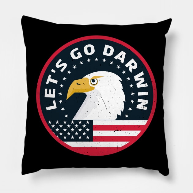 Let's Go Darwin Funny Political USA Flag Eagle Pillow by Souben