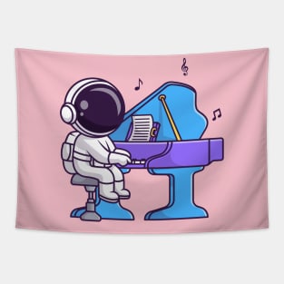 Cute Astronaut Playing Piano Music Cartoon Tapestry