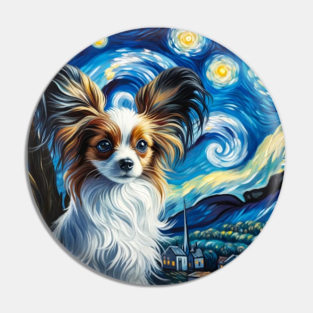 Starry Papillon Dog Portrait - Pet Portrait Pin by starry_night