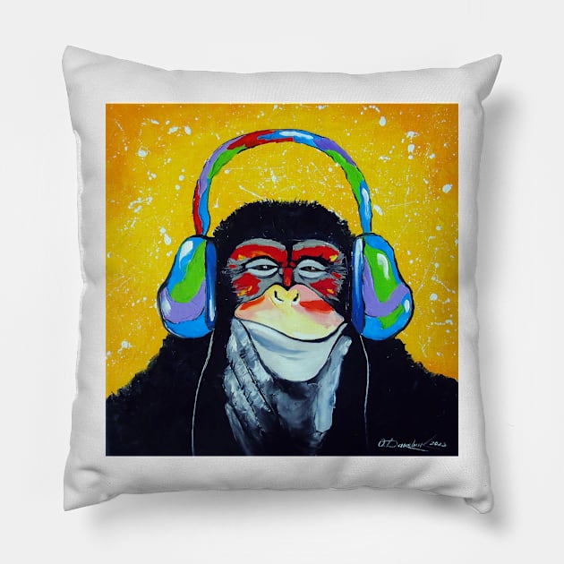 Monkey music lover Pillow by OLHADARCHUKART