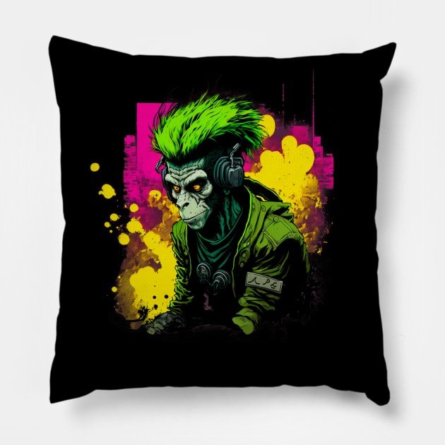 Neon Punk Monkey Pillow by T-signs
