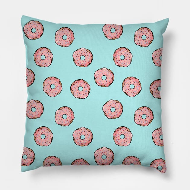 Donuts Blue Pattern Pillow by oixxoart