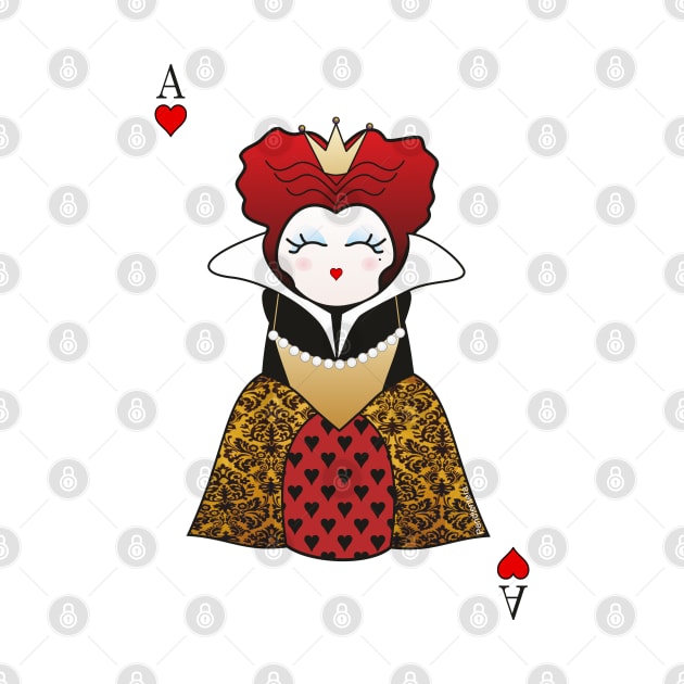 Kokeshi card Queen of Hearts by Pendientera