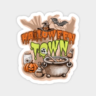 Scary Pumpkin And Bats Halloween Town Magnet