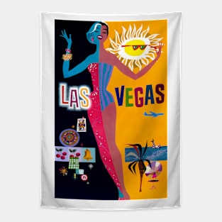 Las Vegas Woman Sunshine & Night Life 1962 Travel Advertisement Tapestry