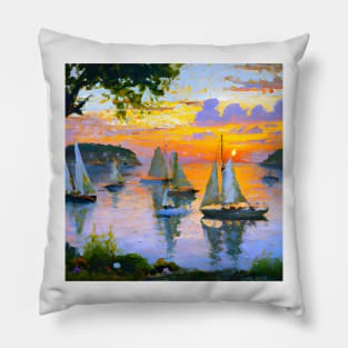 sailing boats sunset island Pillow