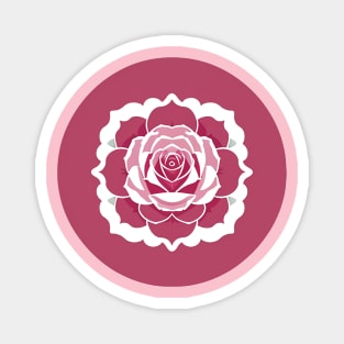 Circular rose design with pink petals and green leaves Magnet