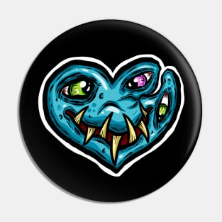 Zombie Heart Smile Eyes Blue Valentines Day Pin