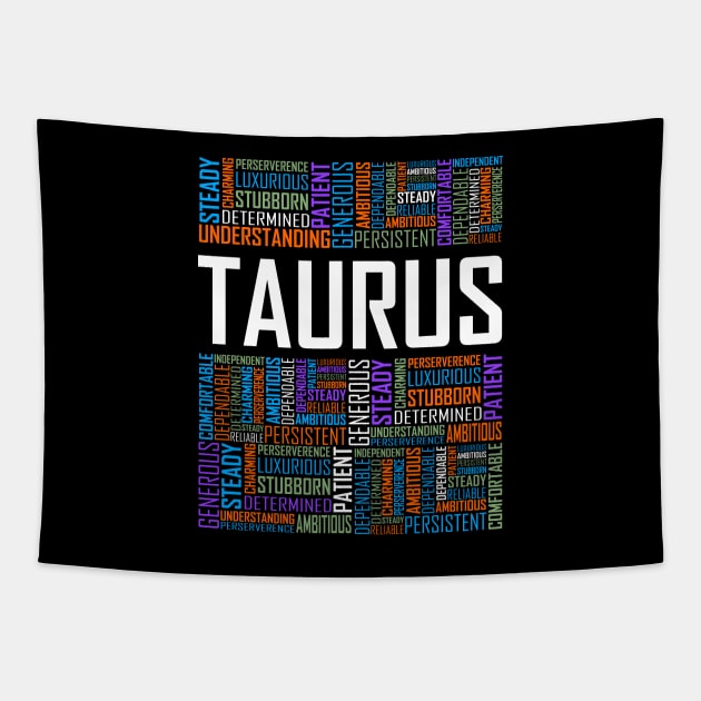 Taurus Zodiac Words Tapestry by LetsBeginDesigns