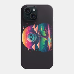 A Full Skull Moon Smiles Down On You - Psychedelic Landscape - Paint Dripping 3D Illustration - Colorful Haunted Nature Scene Phone Case