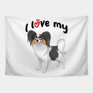 I Love My White, Black & Tan Papillon Dog Tapestry