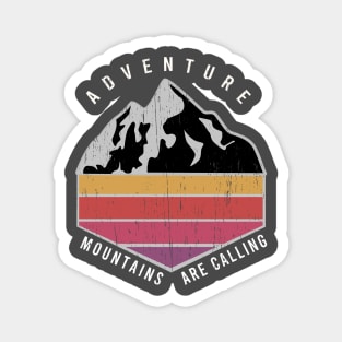 Adventure Mountains are calling distressed vintage retro stripes colors sunset Magnet