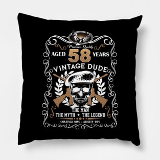 Skull Aged 58 Years Vintage 58 Dude Pillow