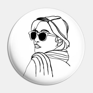 One-Line Ink Drawing Woman with Sunglasses Pin