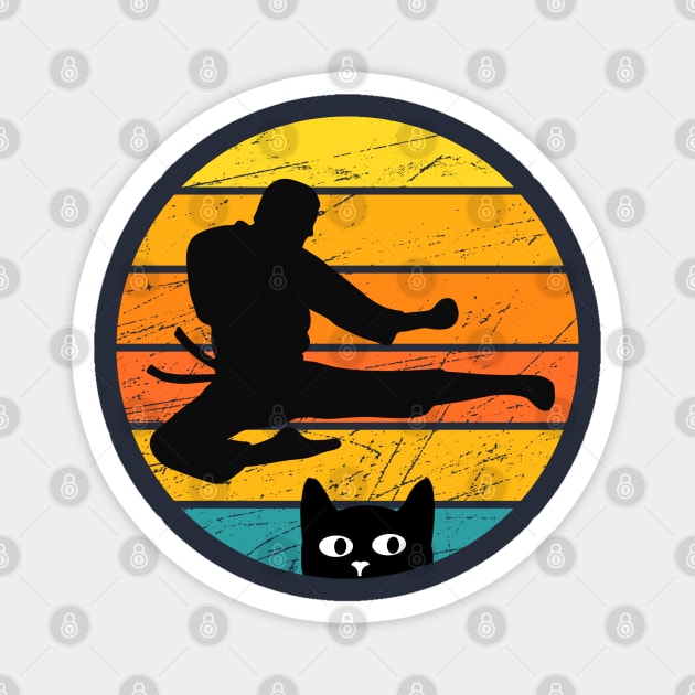 Retro Silhouette Karate Cat Design Magnet by Midlife50