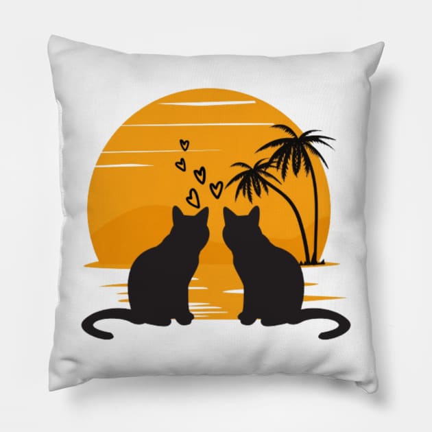 cat watching sunset Pillow by NC creations