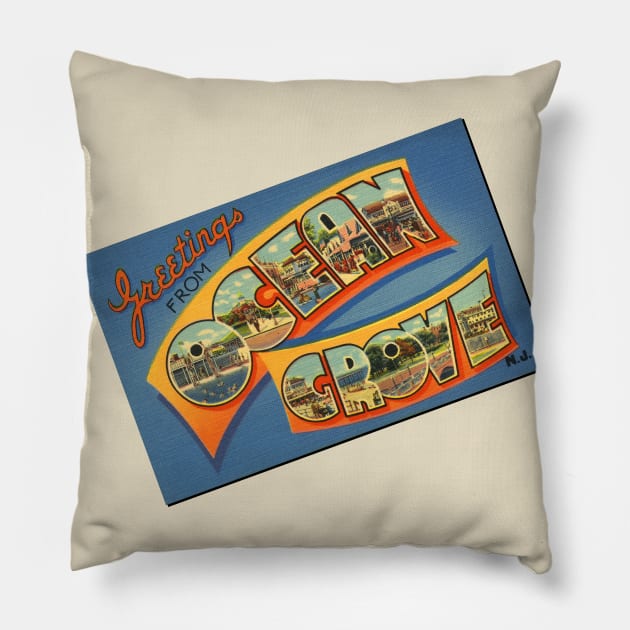 Greetings from Ocean Grove NJ Pillow by MatchbookGraphics