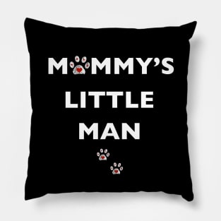 Mommy's little man text with doodle paw prints Pillow