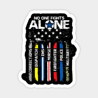 No One Fights Alone USA Flag Thin Line Military Police Nurse Magnet