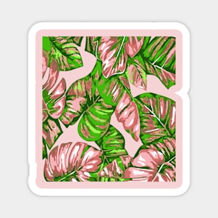 Tropical Leaves Of Banana and Monstera Pink Green Cut Out Magnet