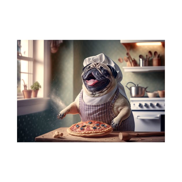 Pug Dog Pizza Chef Singing in the Kitchen T-Shirt Mug Apron by candiscamera