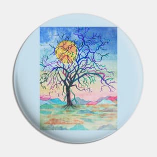 Rainbow tree landscape painting with a golden moon Pin