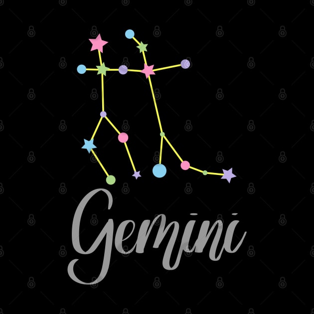 Gemini Zodiac Constellation in Pastels - Black by Kelly Gigi