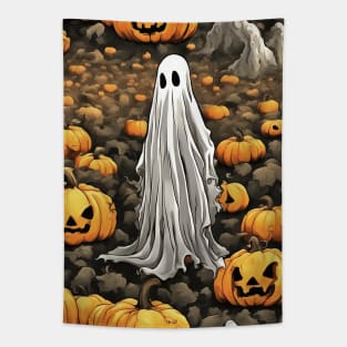 A White Ghost In The Jack O Lantern Patch Tapestry