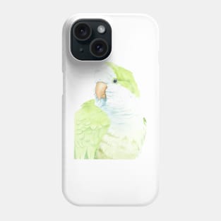 monk quaker green parakeet watercolor portrait Phone Case