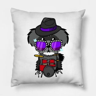 Cute schnauzer jamming on the drums Pillow