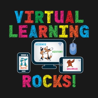 Virtual Learning Rocks Cat Penguin Owl On Devices T-Shirt