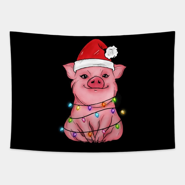 Pig Christmas Lights Merry Pigmas Tapestry by BadDesignCo