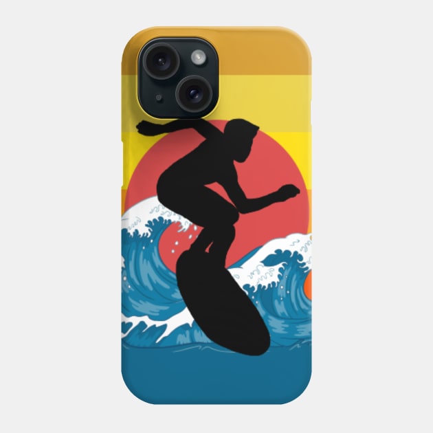 Sufer surfing waves riding sunset sea Phone Case by KK-Royal